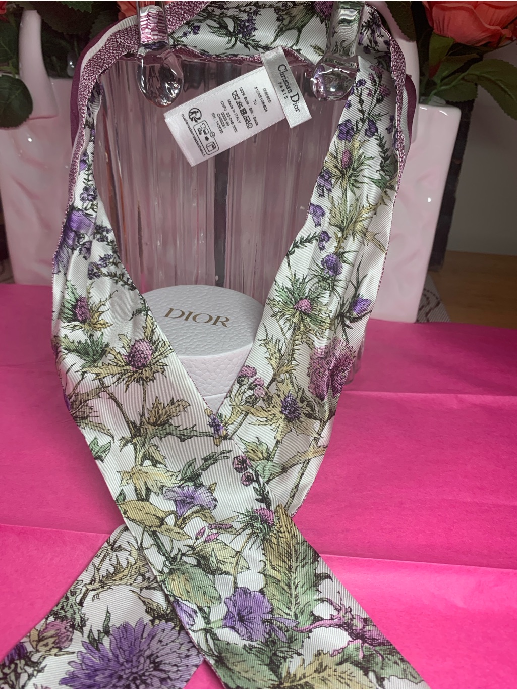 With Box Pre Owned Dior Floral Silk Twilly Scarf